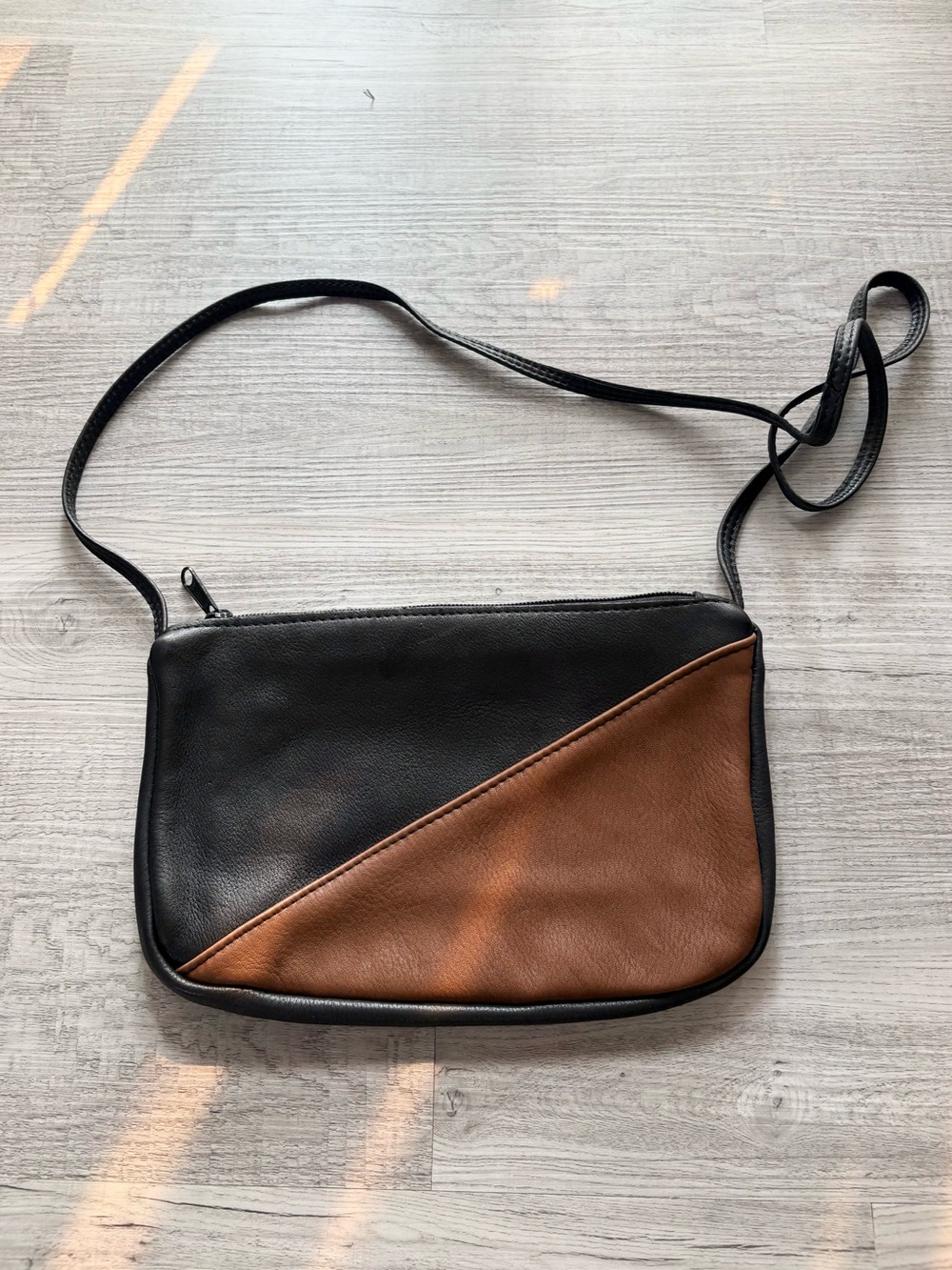 Vintage Raven Soft Leather Brown and Black Crossbody Bag